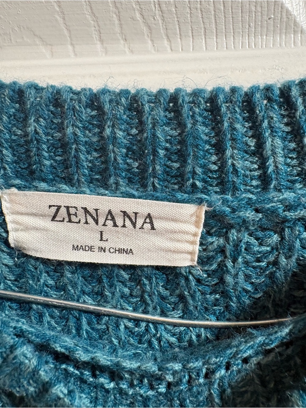 Zenana Size L Teal Chunky Knit Oversized Crewneck Sweater Boho Cozy - Picture 3 of 4